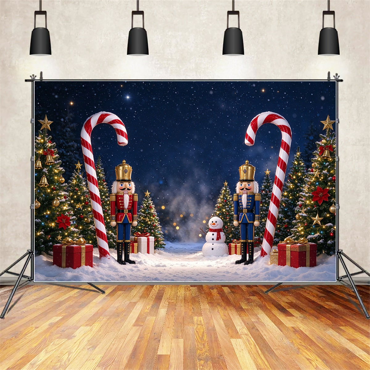 Weihnachtlicher Fotohintergrund Schnee Nussknacker Zuckerstange Frohe Weihnachten ZTT69-80
