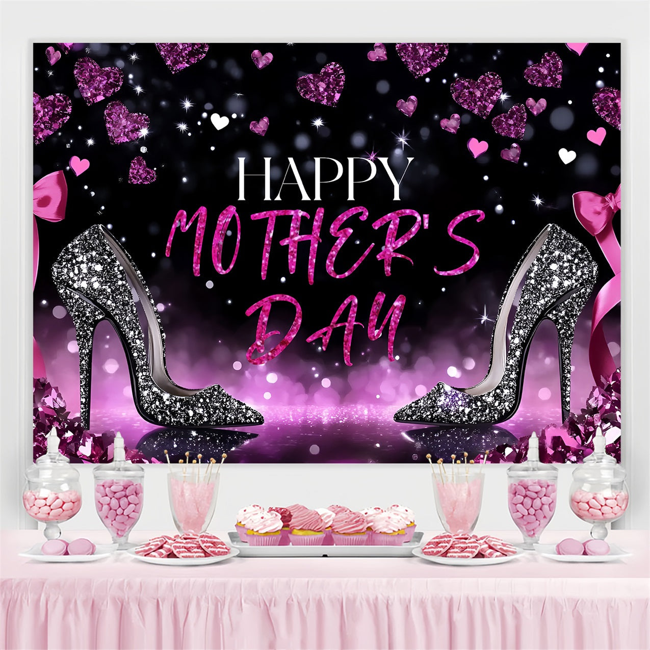 Muttertag Fotohintergrund Herz Glitter Heels Personalisierter Hintergrund ZXY3-1