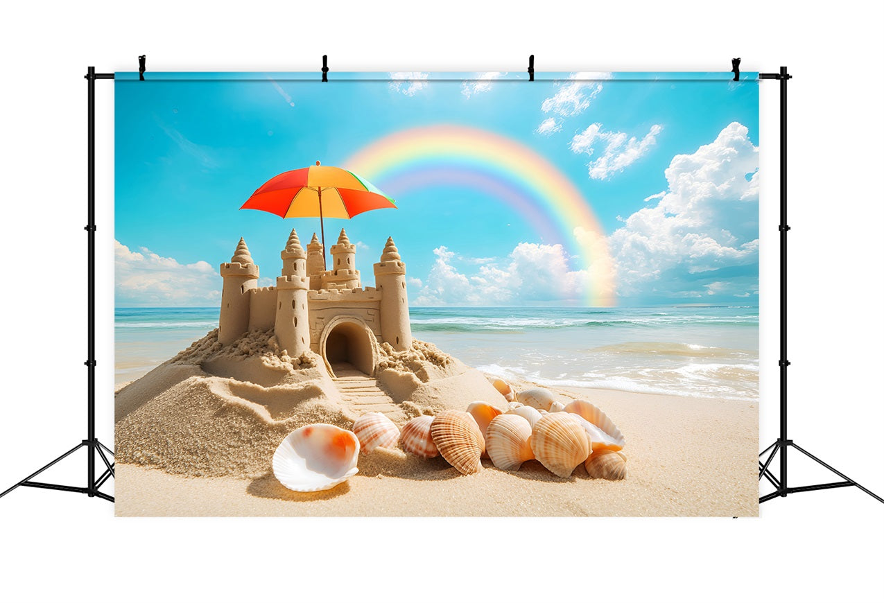 Sommer Fotokulissen Regenbogen Sandburg Muschel Strand Kulisse ZXY3-13