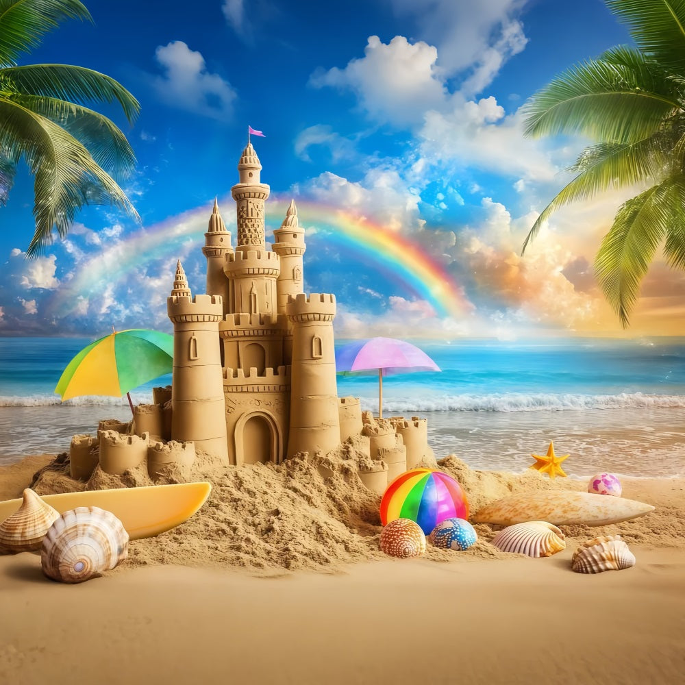 Tropischer Strand Backdrop Tropisches Schloss Regenbogen Sommer Backdrop ZXY3-14