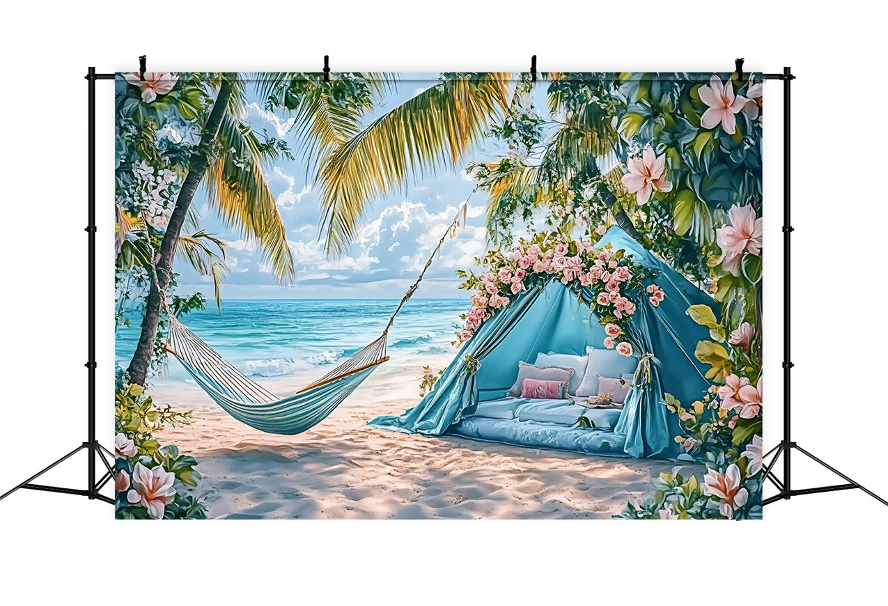 Sommer-Fotohintergrund Zelt Palme Hängematte Strand Hintergrund ZXY3-19