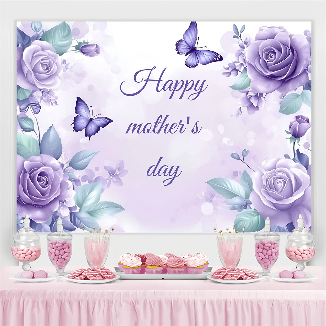 Mothers Day Backdrops Lila Blumengeflüster Personalisierter Backdrop ZXY3-2