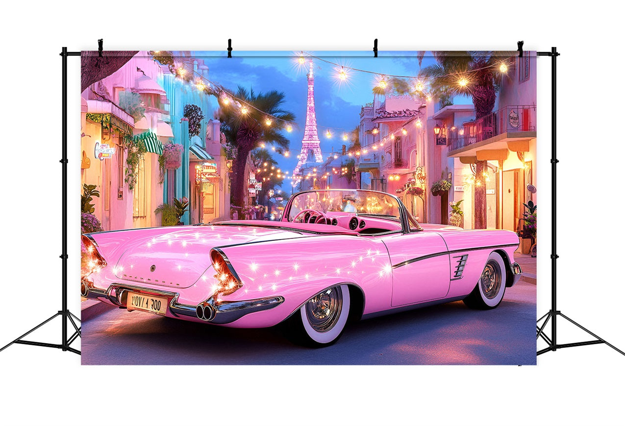 Sommer Fotokulisse Rosa Auto Eiffel Lichter Kulisse ZXY3-20
