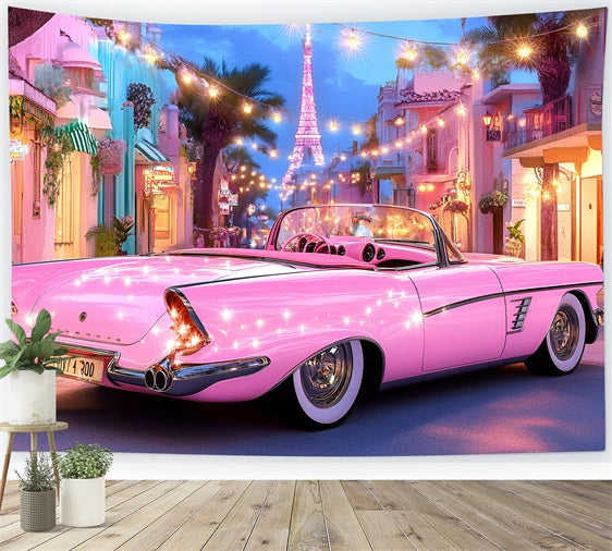 Sommer Fotokulisse Rosa Auto Eiffel Lichter Kulisse ZXY3-20