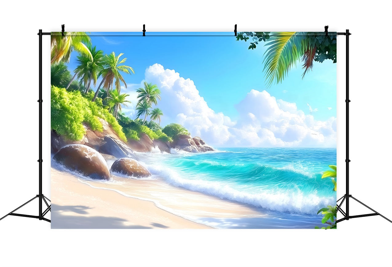 Fotohintergrund Strand Blauer Himmel Felsiger Sommerhintergrund ZXY3-24