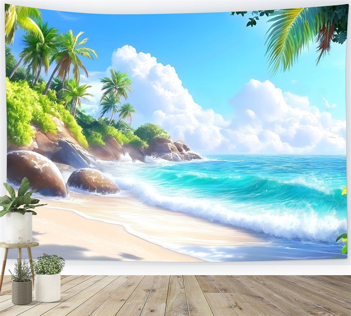 Fotohintergrund Strand Blauer Himmel Felsiger Sommerhintergrund ZXY3-24