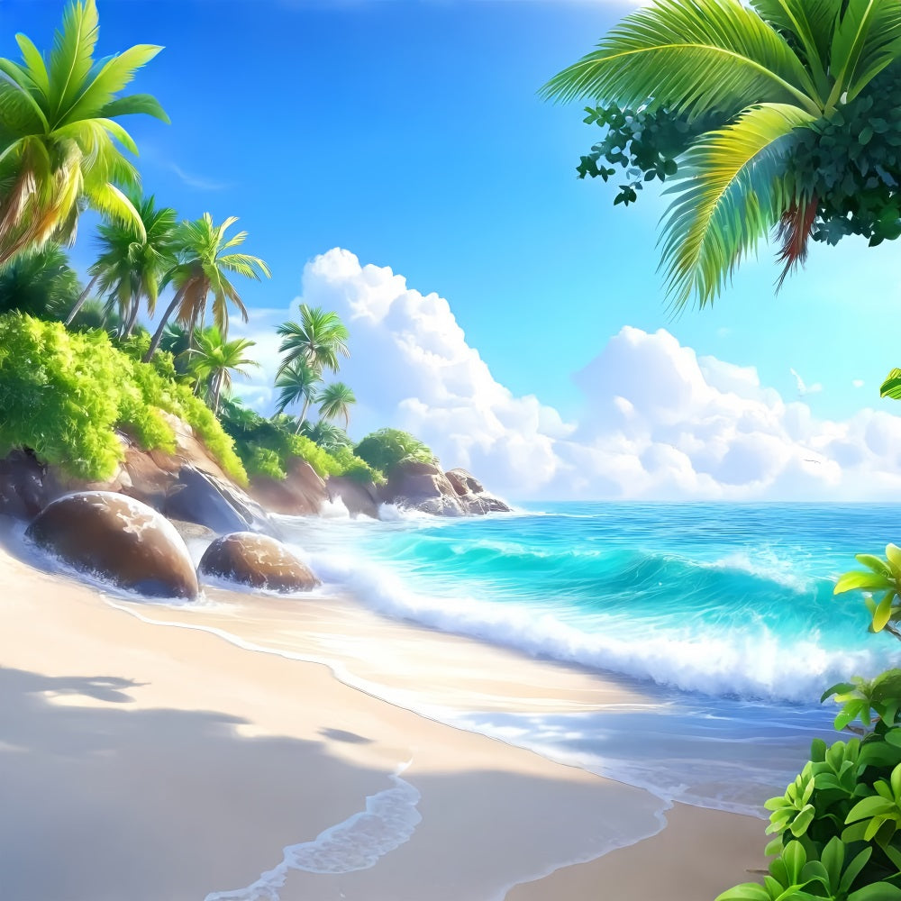 Fotohintergrund Strand Blauer Himmel Felsiger Sommerhintergrund ZXY3-24