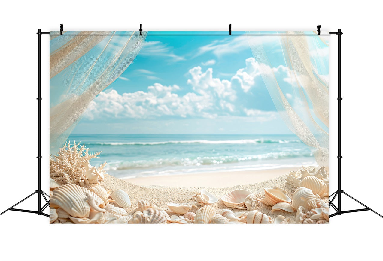 Strand Fotokulissen Muschel Vorhang Sommer Hintergrund ZXY3-28