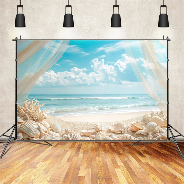 Strand Fotokulissen Muschel Vorhang Sommer Hintergrund ZXY3-28