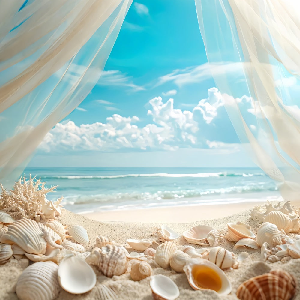 Strand Fotokulissen Muschel Vorhang Sommer Hintergrund ZXY3-28
