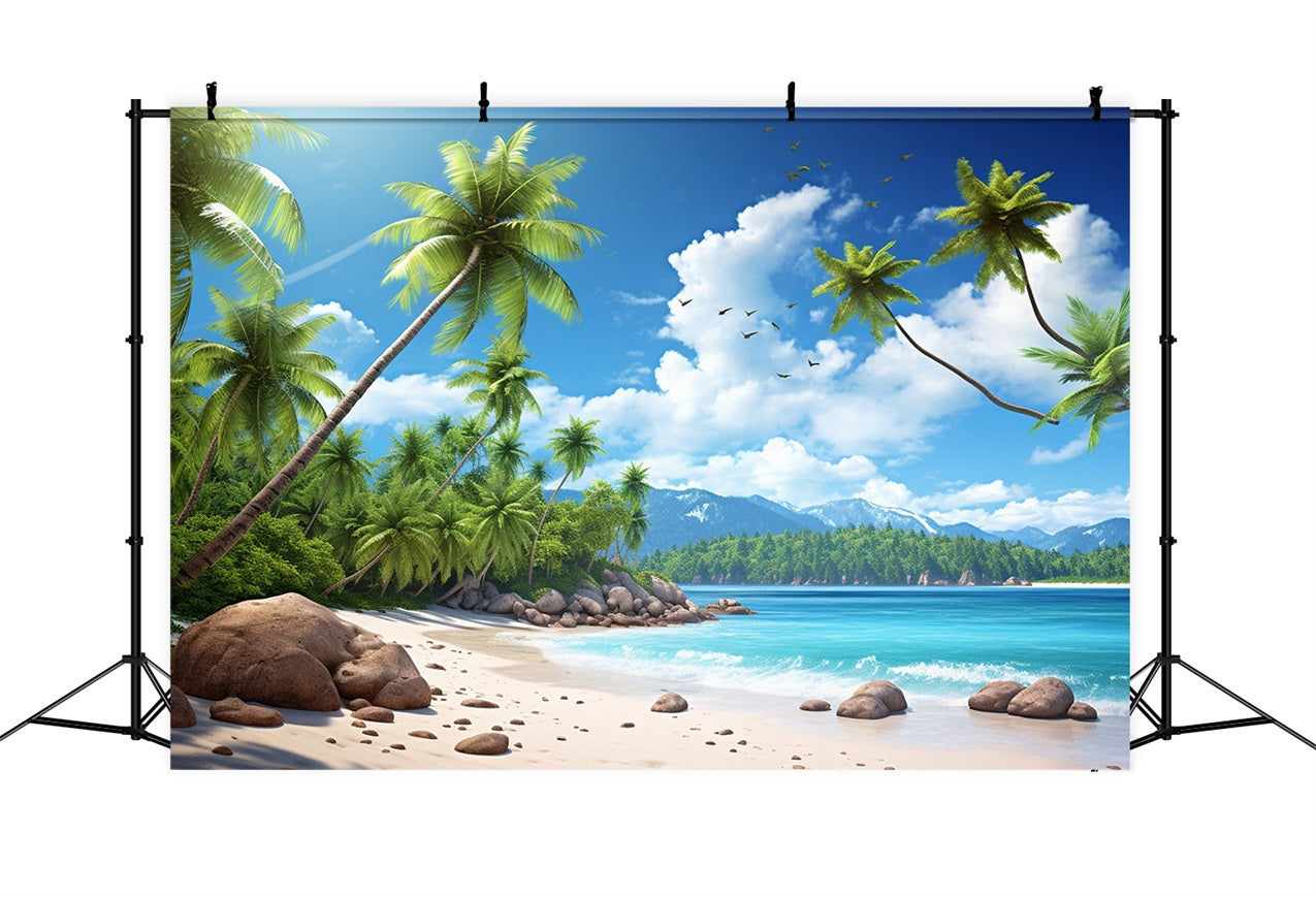 Strand Fotokulissen Blauer Himmel Palmeninsel Sommerhintergrund ZXY3-30