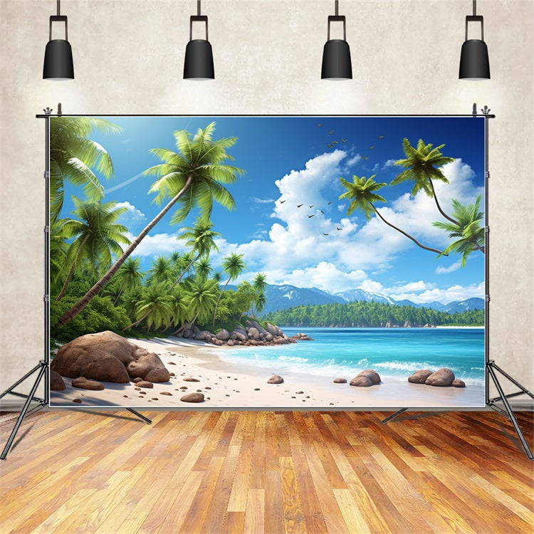 Strand Fotokulissen Blauer Himmel Palmeninsel Sommerhintergrund ZXY3-30