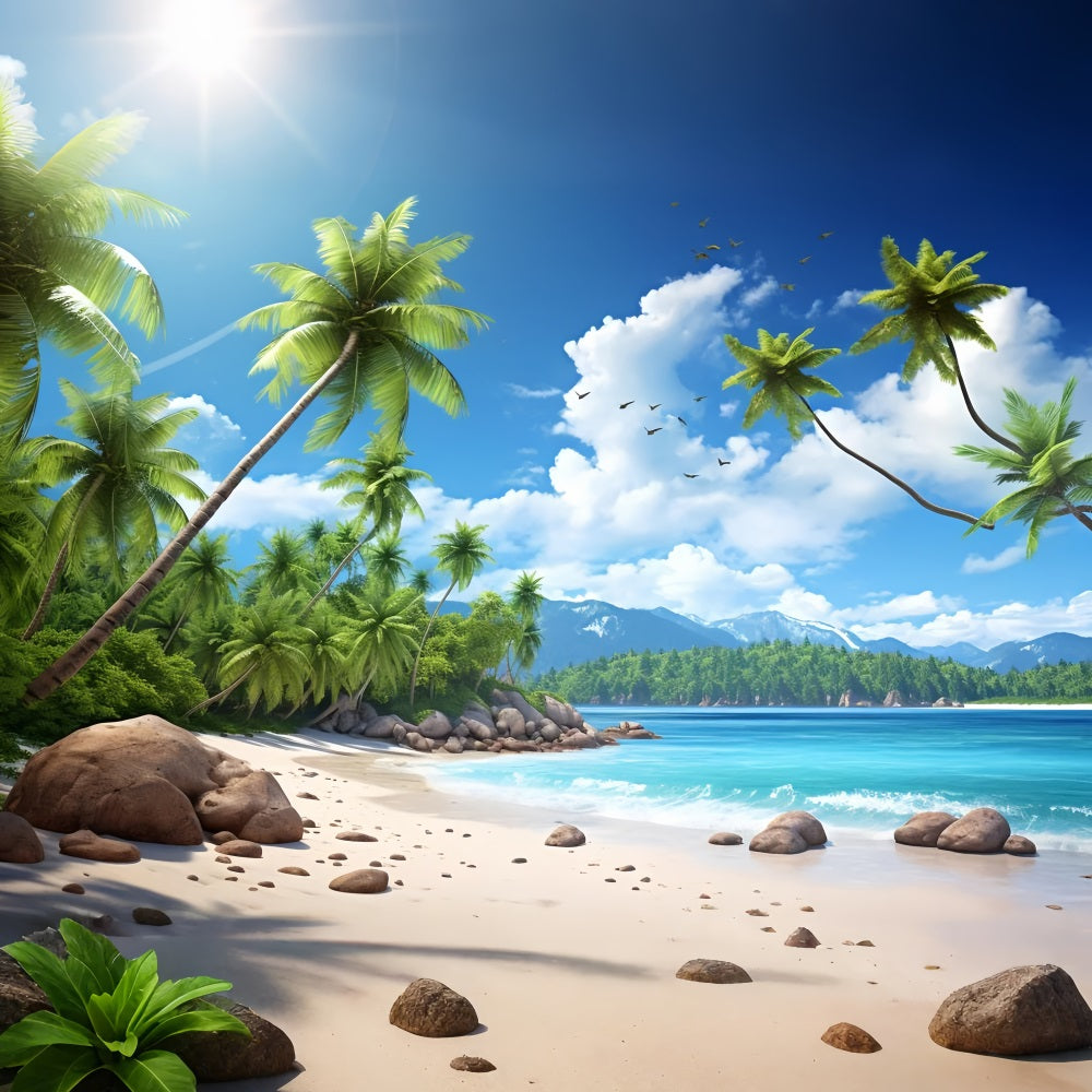 Strand Fotokulissen Blauer Himmel Palmeninsel Sommerhintergrund ZXY3-30
