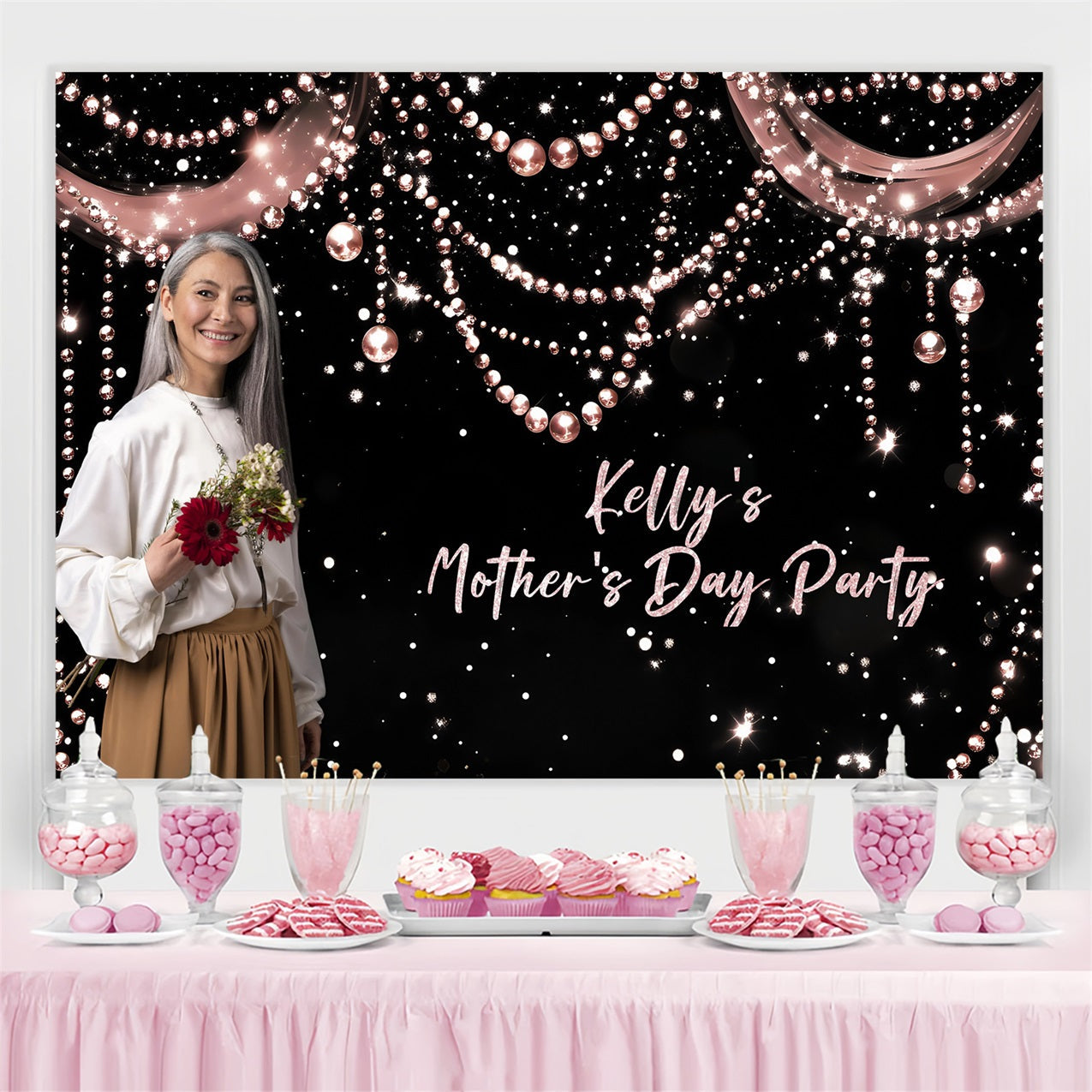 Muttertagskulisse Ideen Glitzernde Perle Personalisierte Kulisse ZXY3-7
