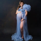 Ein-Schulter-blumiger Tüll geteilt Mutterschaft Fotografie Kleid RB13