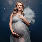 Ein-Schulter-blumiger Tüll geteilt Mutterschaft Fotografie Kleid RB13