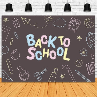 Zurück zu Schule Taschen Regeln Doodles Backdrop BRP7-45