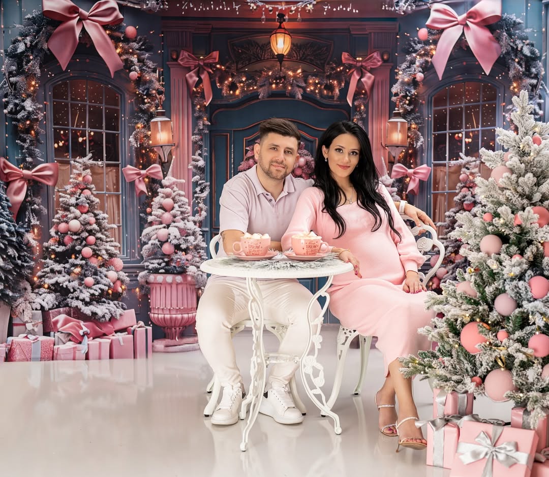 Weihnachten Elegante rosa Schleife Tür Dekor Hintergrund RR7-566