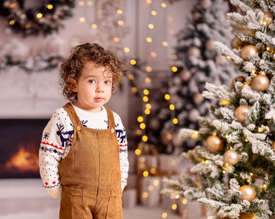Weißer Kamin Weihnachtsbäume Kranz Backdrop RR8-38