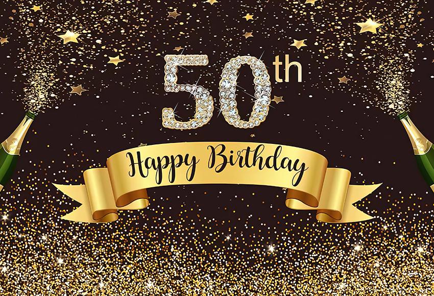 Custom 50th Golden and Black Birthday Banner Photography Backdrop CU1