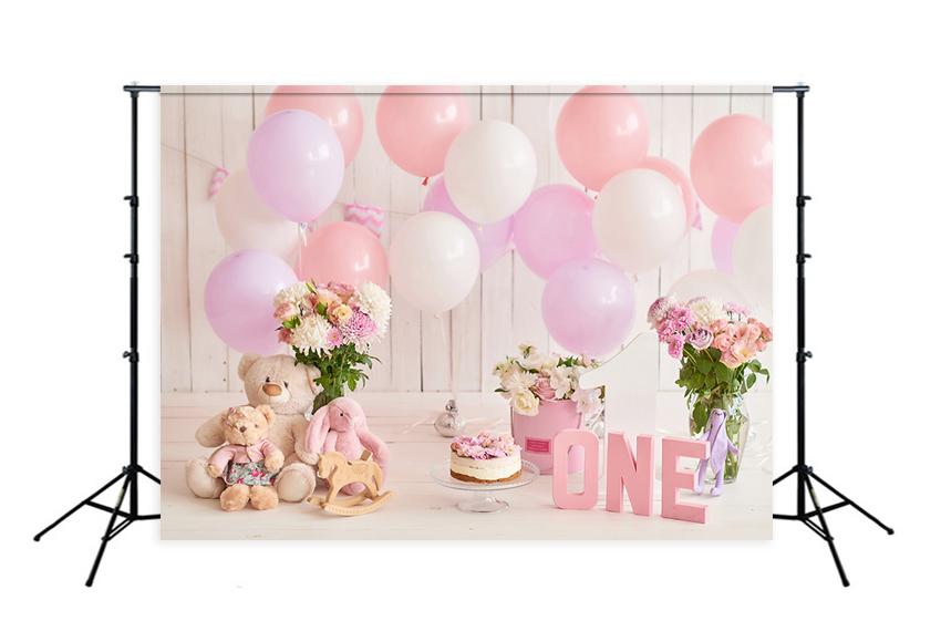1. Geburtstag Dekorationen Luftballons Kuchen rosa Fotografie Hintergrund D283
