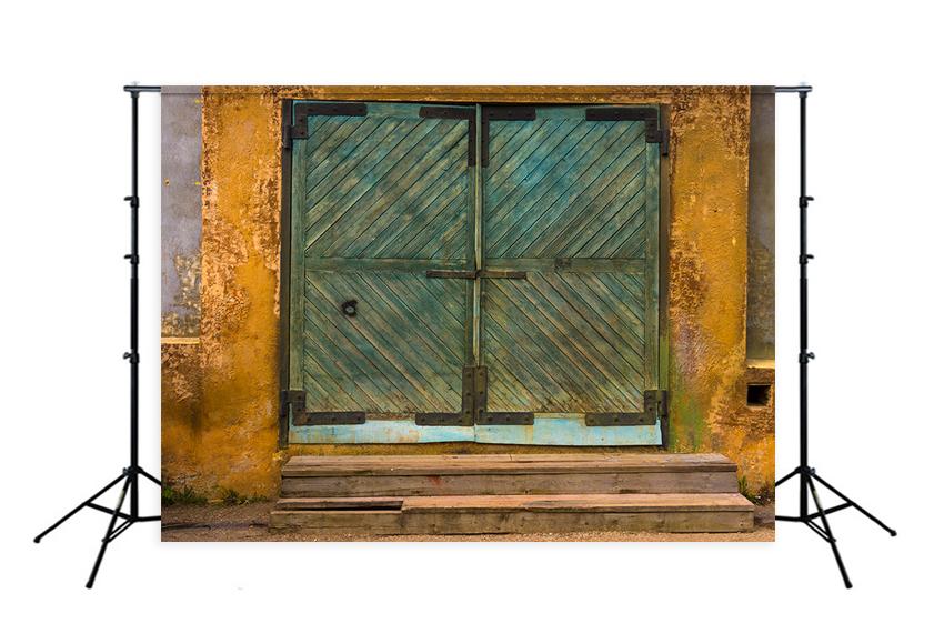 Large Wooden Green Gate Warehouse Backdrop for Photography D415