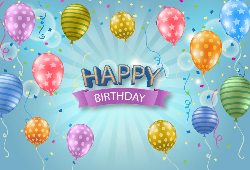 Happy Birthday Colorful Baloons Custom Photo Booth Backdrop D615