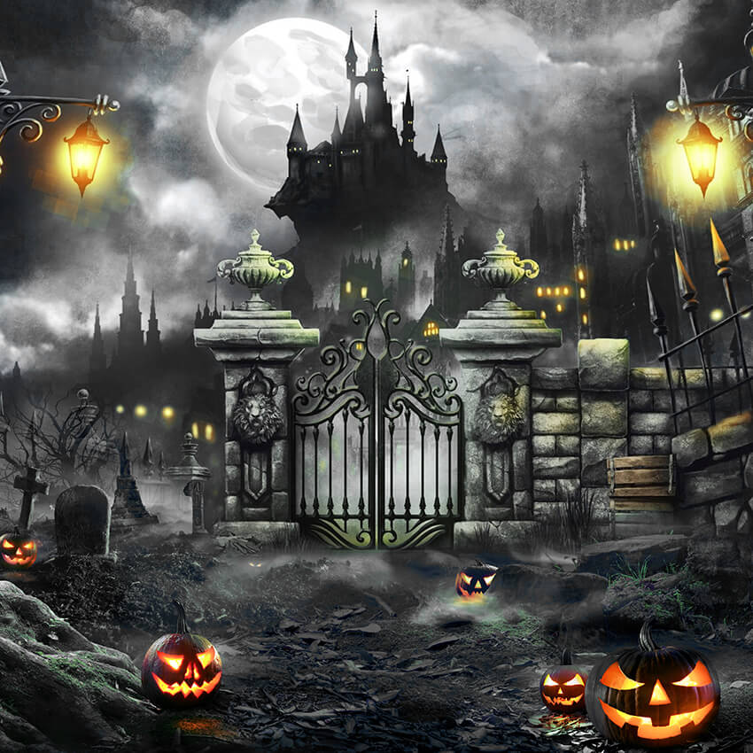Halloween-Nachttor-Schloss-Fotografie-Hintergrund-D909