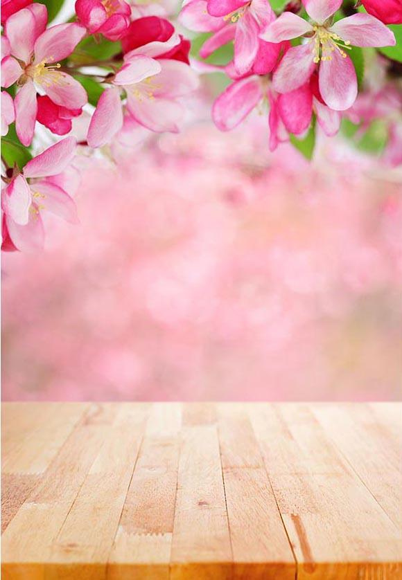 Spring Flowers Bokeh Wood Floor Backdrop for Photography F-2328