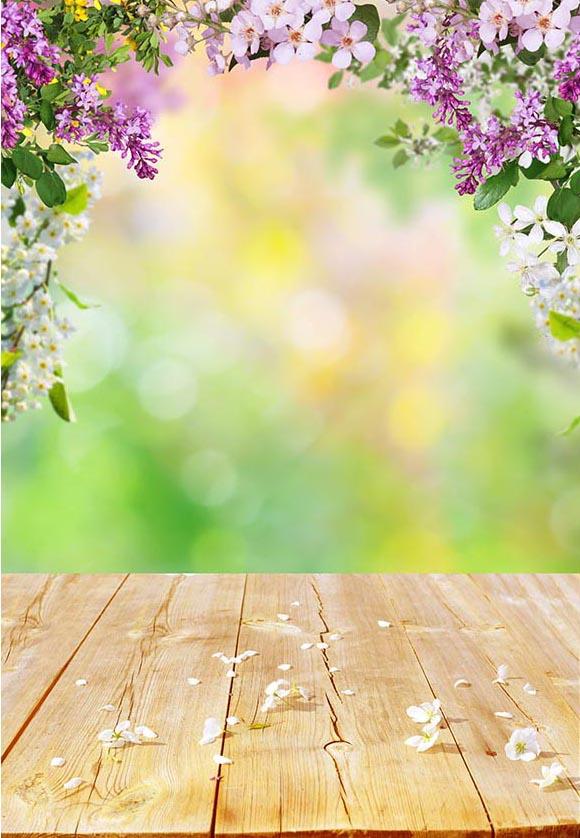 Flowers Nature Wood Floor Photography Backdrop F-2343