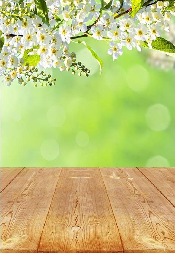White Spring Flowers Nature Photography Backdrop F-2344