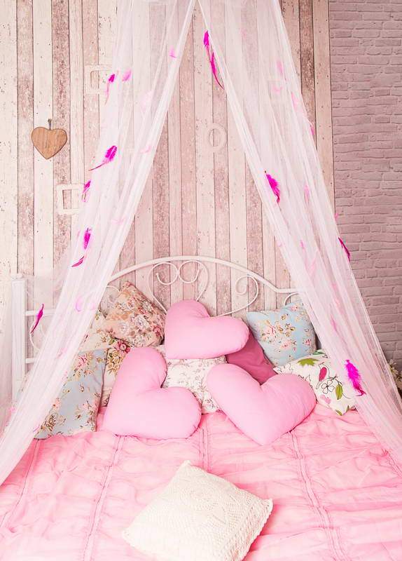 Love Heart Pillow Pink Bed Backdrop for Photography F-2939