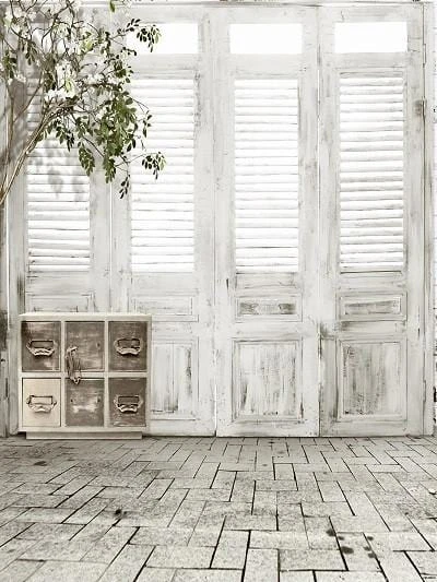White Door Wooden Floor Wedding Birthday Backdrop G-61