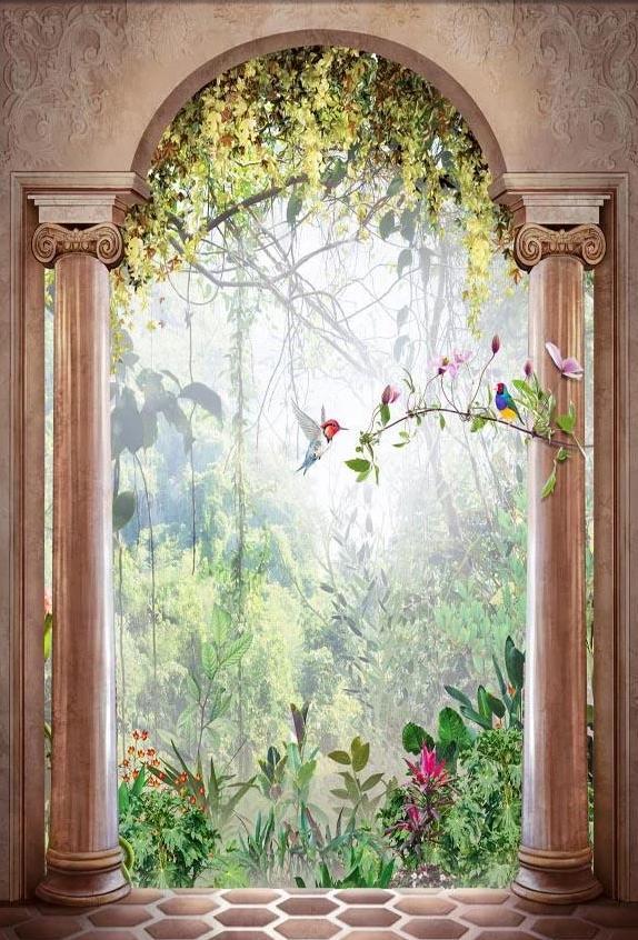 Bird Flowers Forest Photo Booth Backdrop G-625