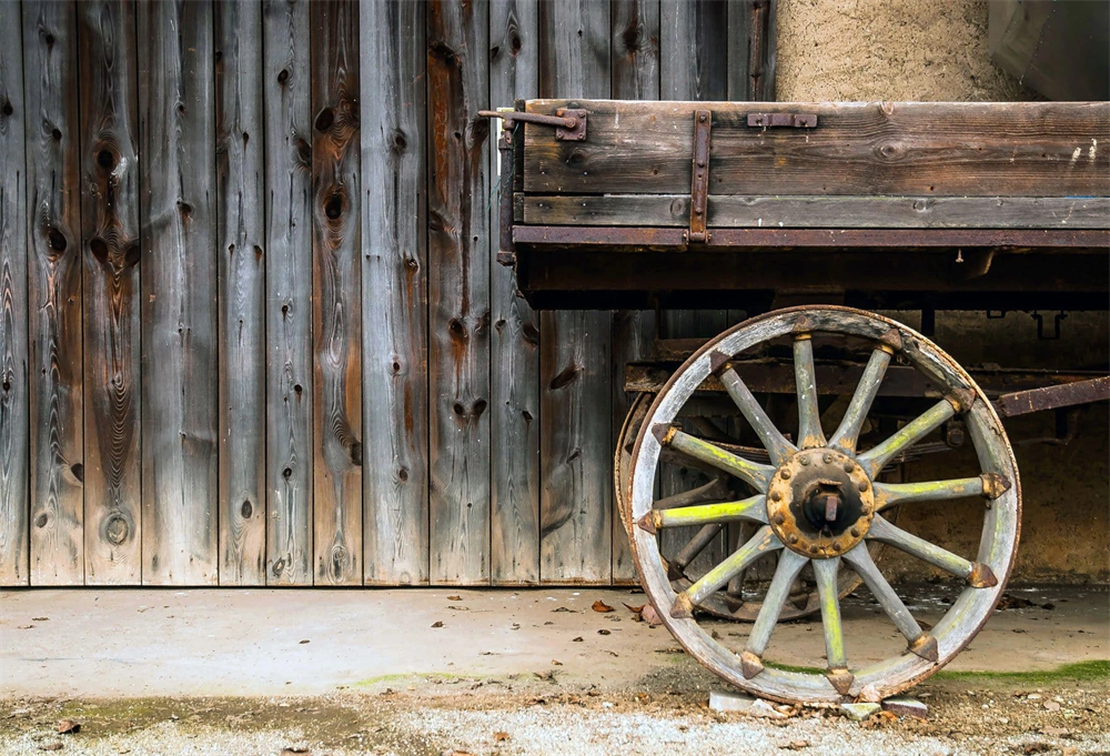 Wooden Agriculture Trailer Spoke Wheel Barn Photography Backdrop G-83