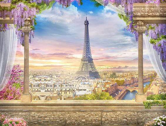 Floral Paris Eiffel Tower Backdrops for Photo Booth GA-12