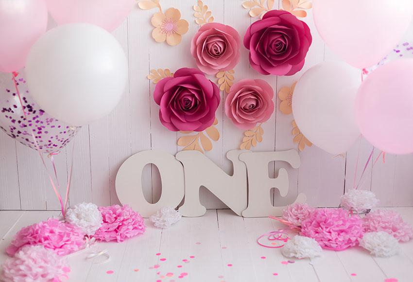Blumenwand Ballons Rosa Hintergrund für Baby Girl Fotografie GX-1035