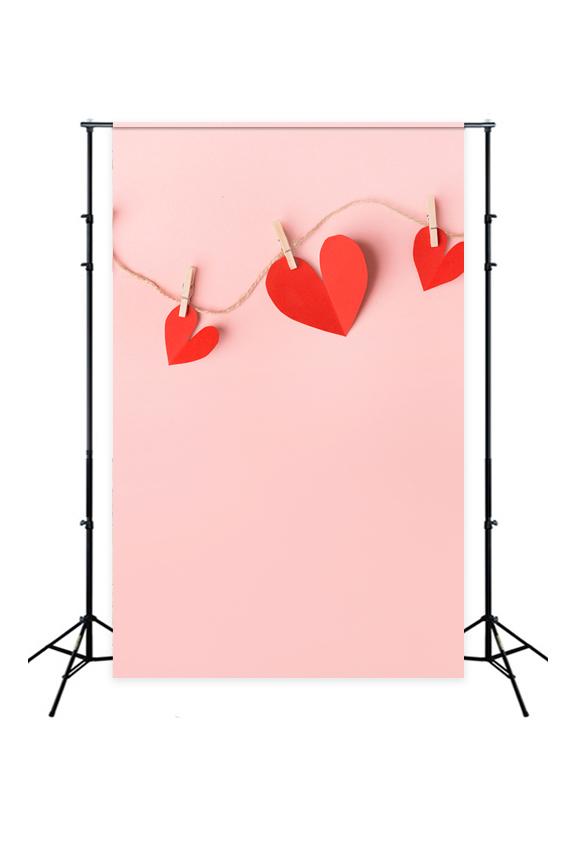 Valentine's Day Red Love Heart Pink Backdrop for Photography J03228