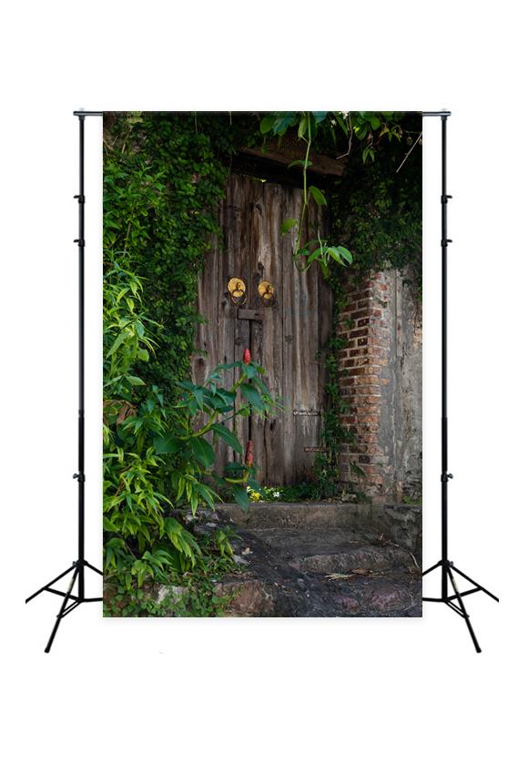 Grunge Wooden Door Brick Wall Backdrop for Studio J05488