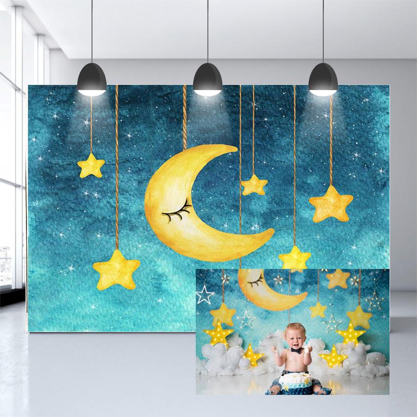 Cartoon Painting Moon and Stars Night Backdrops for Children Photography NB-189