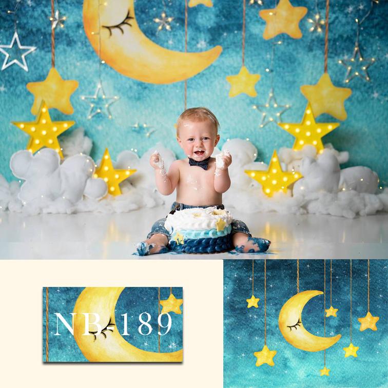 Cartoon Painting Moon and Stars Night Backdrops for Children Photography NB-189