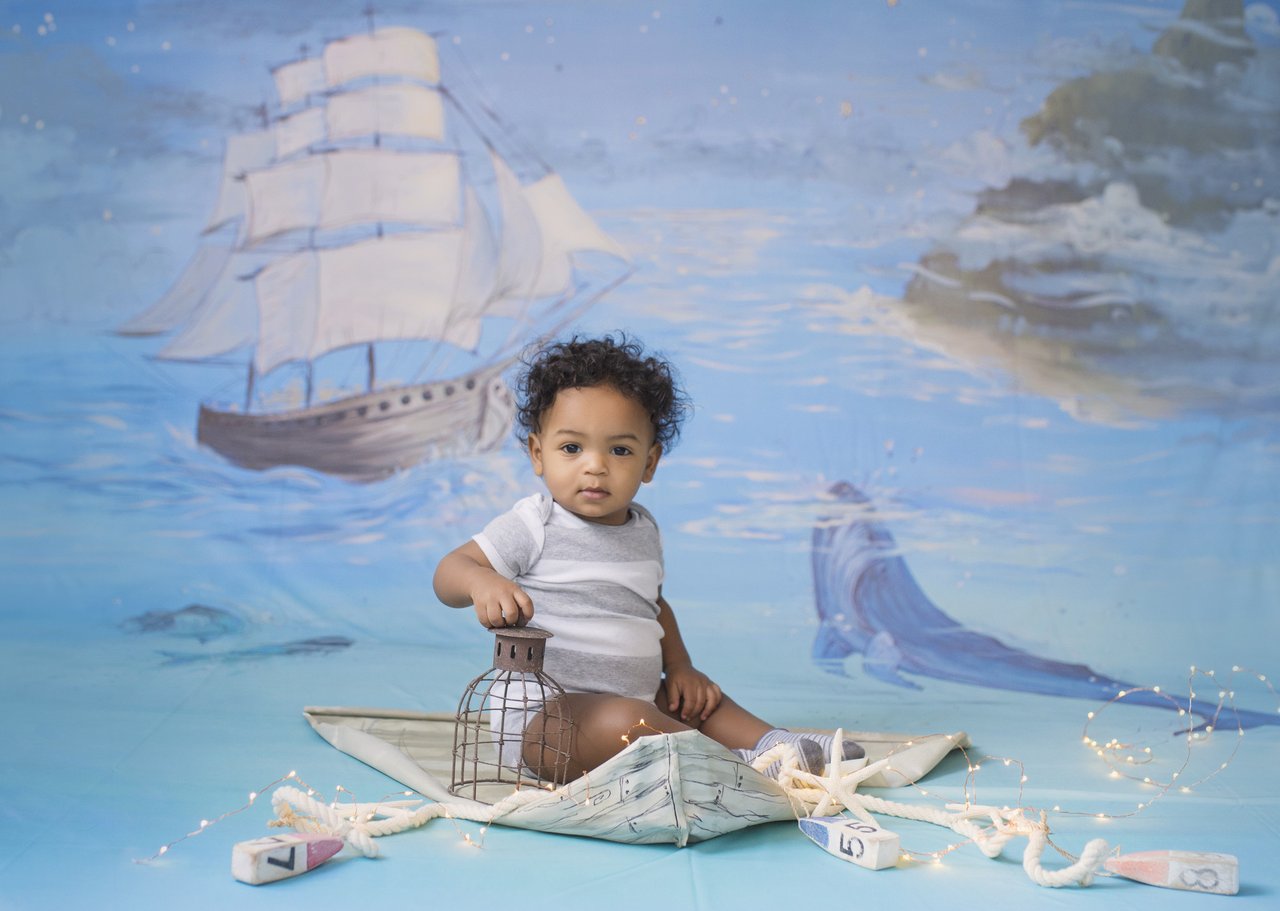 Newborn Backdrop Oncean Sailbot Whale Background for Photography NB-210