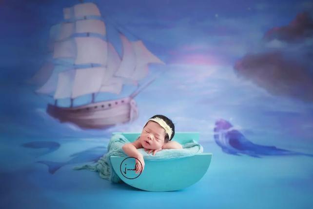 Newborn Backdrop Oncean Sailbot Whale Background for Photography NB-210