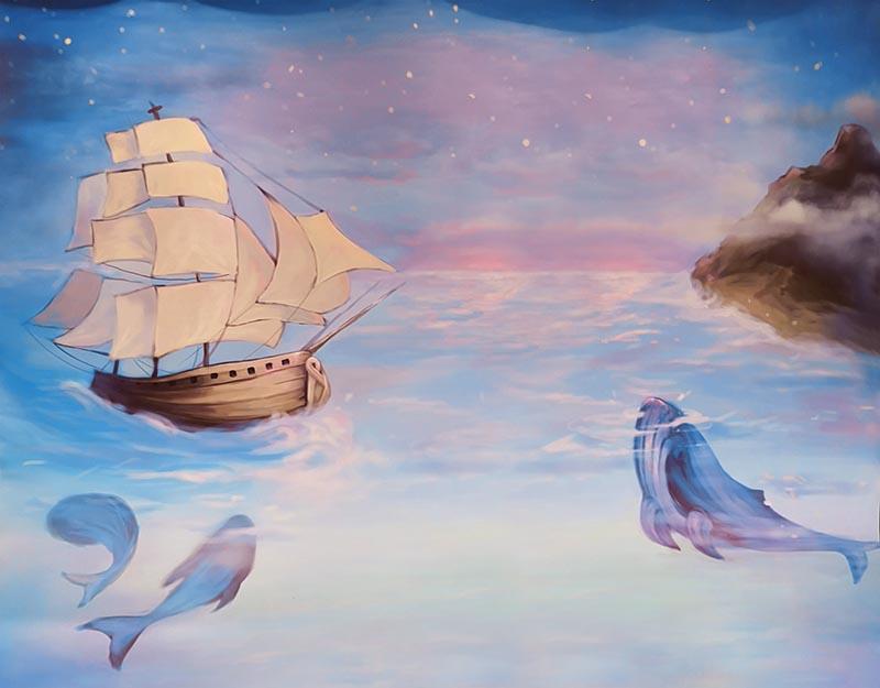 Newborn Backdrop Oncean Sailbot Whale Background for Photography NB-210