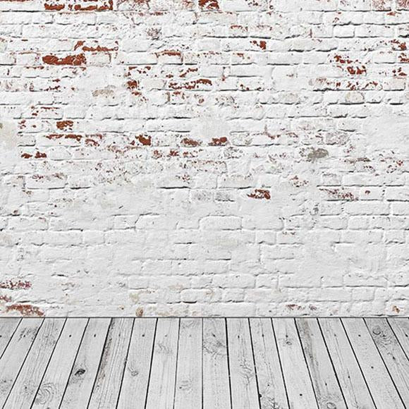Retro weiße Backsteinmauer Fotostudio Hintergrund S-2968