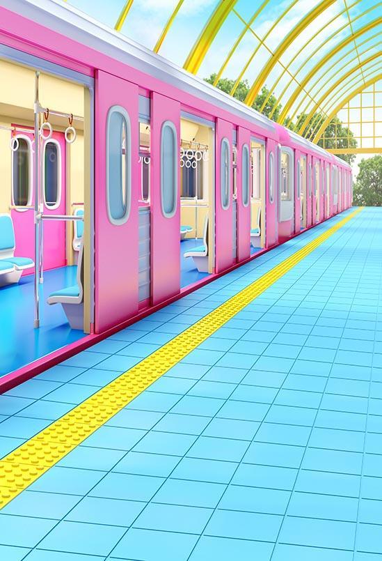 Pink Underground Green Floor Photography Backdrop S-3240