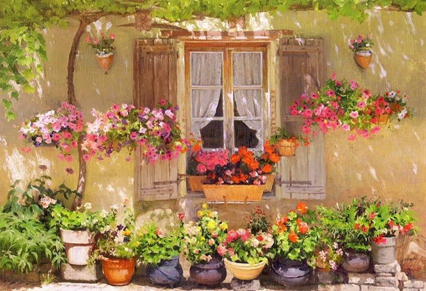 Beautiful Flowers Window Photograpphy Backdrop
