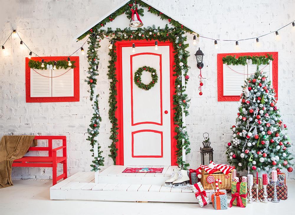 Christmas Tree Gift Decoration House Backdrop for Photography DBD-19205
