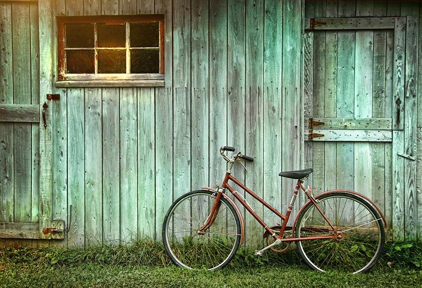 Old Barn Door Bicycle Backdrop for Photography LV-223