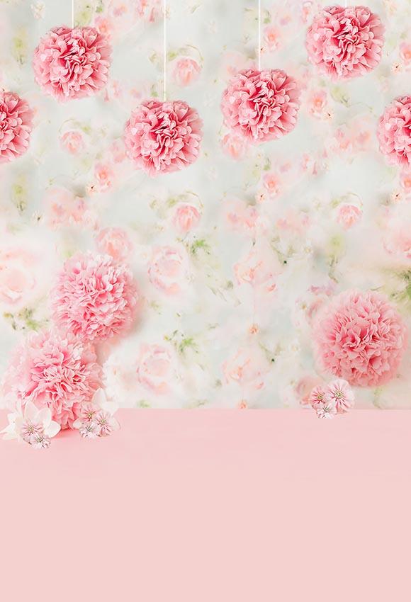 Pink Floral Wall Photo Booth Backdrop for Baby LV-456